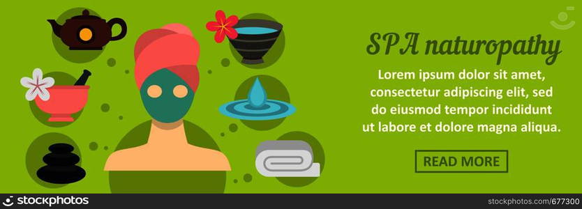 Spa naturopathy banner horizontal concept. Flat illustration of spa naturopathy banner horizontal vector concept for web. Spa naturopathy banner horizontal concept