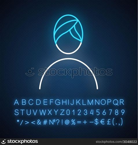 Spa neon light icon. Health facility. Mineral spring resort. Woman after sauna. Relaxation zone. Beauty salon. Glowing sign with alphabet, numbers and symbols. Vector isolated illustration