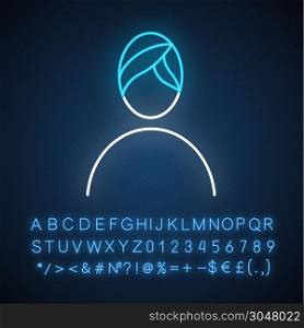 Spa neon light icon. Health facility. Mineral spring resort. Woman after sauna. Relaxation zone. Beauty salon. Glowing sign with alphabet, numbers and symbols. Vector isolated illustration