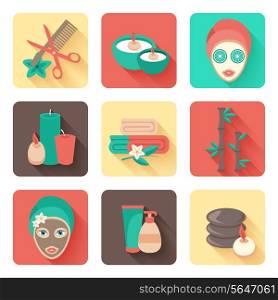 Spa personal facial mask and body treatments with aromatherapy flat solid pictograms collection abstract isolated vector illustration