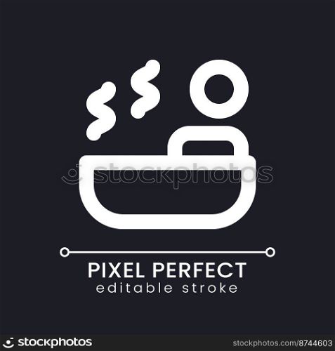 Spa pixel perfect white linear ui icon for dark theme. Skin care and relaxation. Hotel, resort. Vector line pictogram. Isolated user interface symbol for night mode. Editable stroke. Poppins font used. Spa pixel perfect white linear ui icon for dark theme