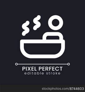 Spa pixel perfect white linear ui icon for dark theme. Skin care and relaxation. Hotel, resort. Vector line pictogram. Isolated user interface symbol for night mode. Editable stroke. Poppins font used. Spa pixel perfect white linear ui icon for dark theme