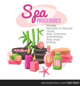 Spa procedures concept with beauty treatment elements set vector illustration. Spa Procedures Illustration
