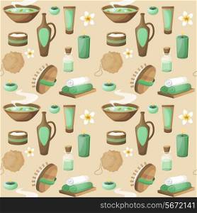 Spa salon herbal therapy relax beauty care products seamless pattern vector illustration