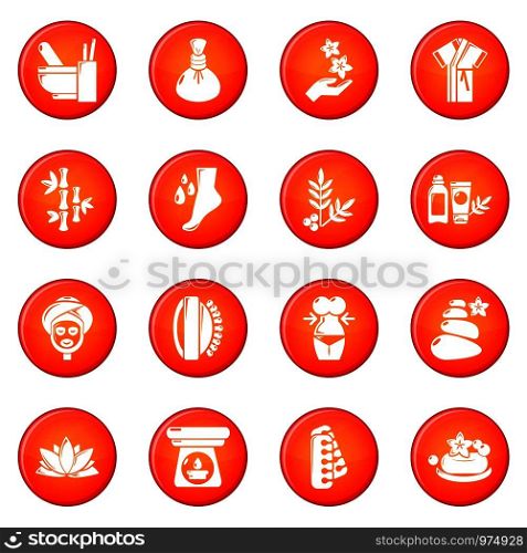 Spa salon icons set vector red circle isolated on white background . Spa salon icons set red vector