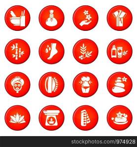 Spa salon icons set vector red circle isolated on white background . Spa salon icons set red vector