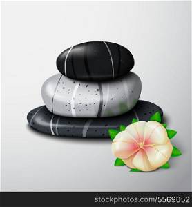 Spa stones with tropical flower still life isolated vector illustration