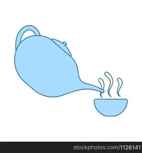 SPA Tea Pot With Cup Icon. Thin Line With Blue Fill Design. Vector Illustration.