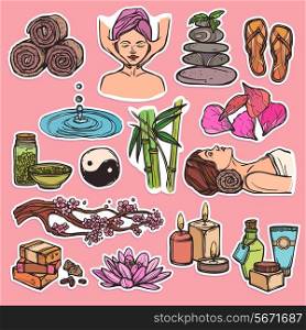 Spa therapy beauty health care wellness sketch color icons set isolated vector illustration