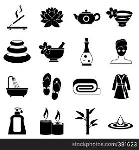 Spa treatments icons set. Simple illustration of 16 spa treatments vector icons for web. Spa treatments icons set, simple style