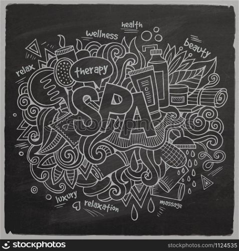 Spa Vector hand lettering and doodles elements chalkboard background