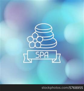 Spa wellness label on abstract blurred background.. Spa wellness label on blurred background