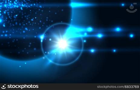 Space abstract background with planet and star rise. Vector illustration