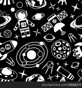 Space and astronomy black and white seamless pattern with decorative elements vector illustration