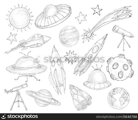 Space and astronomy decorative elements sketch set isolated vector illustration