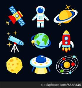 Space and astronomy icons set of earth rocket moon astronaut isolated vector illustration