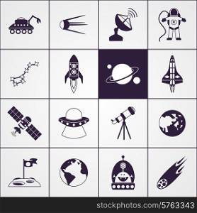 Space and astronomy science technologies icons black set isolated vector illustration. Space Icons Black