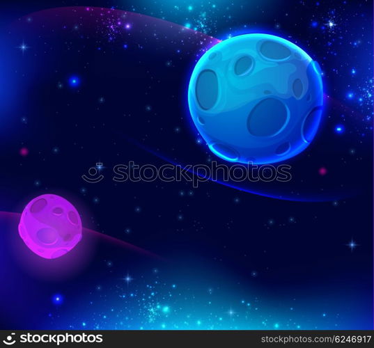 Space background with shining stars and blue planet. Vector illustration.