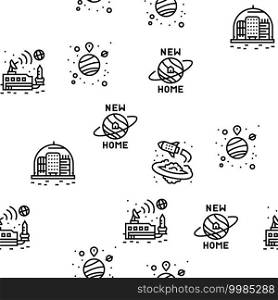 Space Base New Home Vector Seamless Pattern Thin Line Illustration. Space Base New Home Vector Seamless Pattern