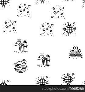 Space Base New Home Vector Seamless Pattern Thin Line Illustration. Space Base New Home Vector Seamless Pattern