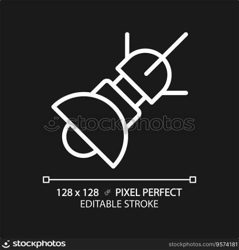Space based radar pixel perfect white linear icon for dark theme. Tracking system. Satellite technology. Earth observation. Thin line illustration. Isolated symbol for night mode. Editable stroke. Space based radar pixel perfect white linear icon for dark theme