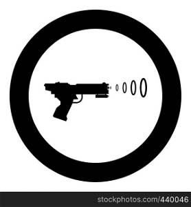 Space Blaster Children's Toy Futuristic gun Space gun shooting blaster wave icon in circle round black color vector illustration flat style simple image. Space Blaster Children's Toy Futuristic gun Space gun shooting blaster wave icon in circle round black color vector illustration flat style image