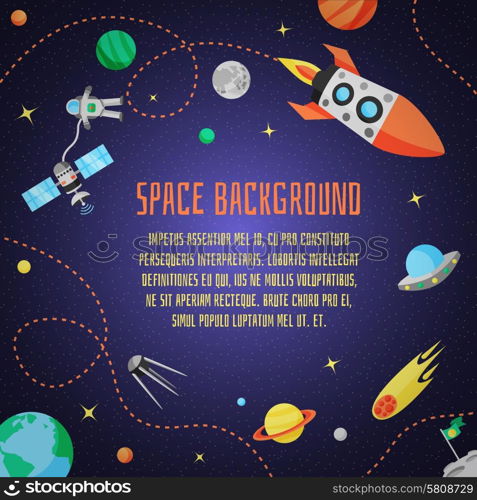 Space cartoon background with rocket spaceship stars and planet vector illustration. Space Cartoon Background