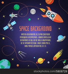 Space cartoon background with rocket spaceship stars and planet vector illustration. Space Cartoon Background