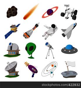 Space cartoon illustrations set. 16 symbols on a white background. Space cartoon illustrations set