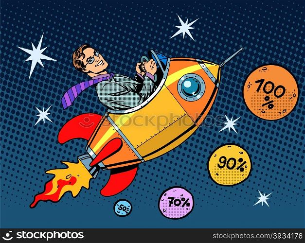 Space closeout business concept growth in sales and interest pop art retro style. Space closeout business concept growth in sales and interest