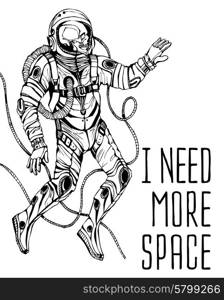 Space concept with astronaut and Quote Background, typography. Cosmic poster