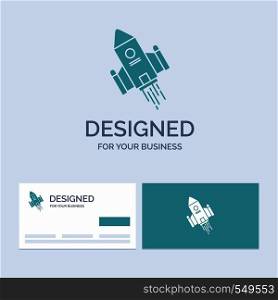 space craft, shuttle, space, rocket, launch Business Logo Glyph Icon Symbol for your business. Turquoise Business Cards with Brand logo template.. Vector EPS10 Abstract Template background