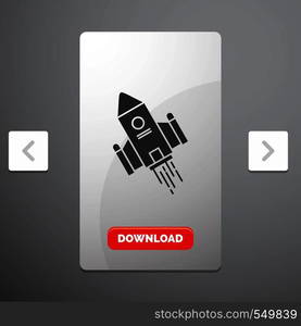 space craft, shuttle, space, rocket, launch Glyph Icon in Carousal Pagination Slider Design & Red Download Button. Vector EPS10 Abstract Template background