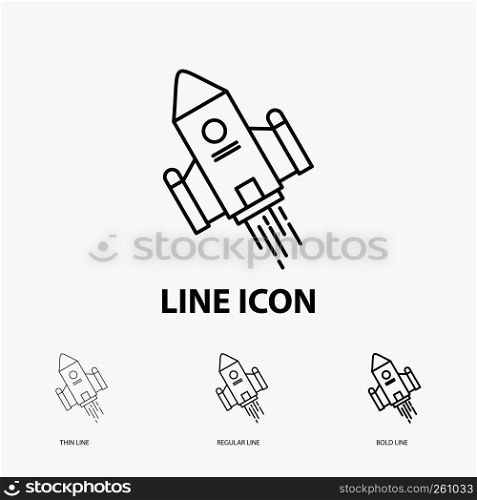 space craft, shuttle, space, rocket, launch Icon in Thin, Regular and Bold Line Style. Vector illustration