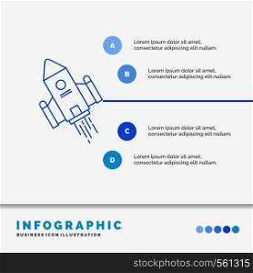 space craft, shuttle, space, rocket, launch Infographics Template for Website and Presentation. Line Blue icon infographic style vector illustration. Vector EPS10 Abstract Template background