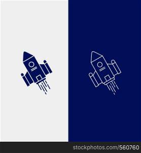 space craft, shuttle, space, rocket, launch Line and Glyph web Button in Blue color Vertical Banner for UI and UX, website or mobile application. Vector EPS10 Abstract Template background