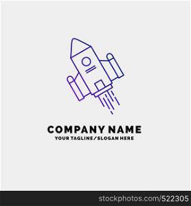 space craft, shuttle, space, rocket, launch Purple Business Logo Template. Place for Tagline. Vector EPS10 Abstract Template background