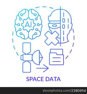 Space data blue gradient concept icon. Information database management. Space technology trend abstract idea thin line illustration. Isolated outline drawing. Myriad Pro-Bold font used. Space data blue gradient concept icon