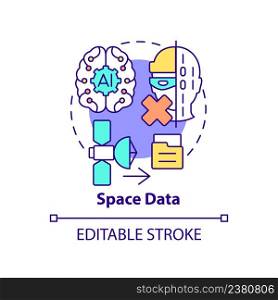 Space data concept icon. Information database management. Spacetech trend abstract idea thin line illustration. Isolated outline drawing. Editable stroke. Arial, Myriad Pro-Bold fonts used. Space data concept icon