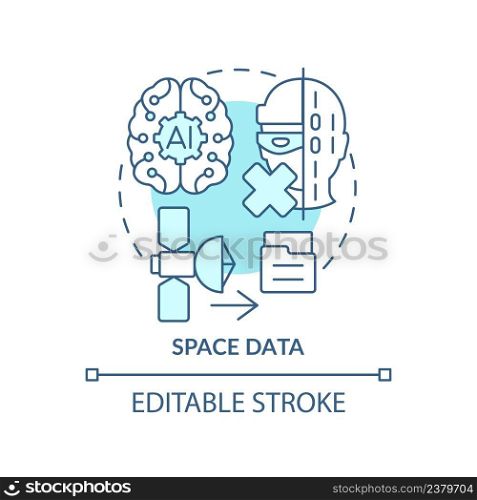 Space data turquoise concept icon. Information database management. Spacetech trend abstract idea thin line illustration. Isolated outline drawing. Editable stroke. Arial, Myriad Pro-Bold fonts used. Space data turquoise concept icon