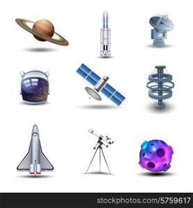 Space decorative icons set with asteroid spaceman helmet rocket isolated vector illustration. Space Icons Set