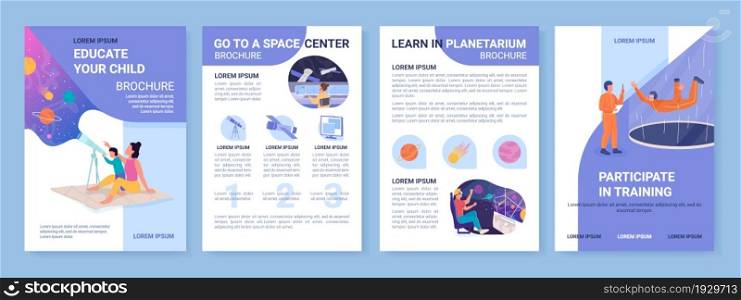 Space education for children flat vector brochure template. Flyer, booklet, printable leaflet design with flat illustrations. Magazine page, cartoon reports, infographic posters with text space. Space education for children flat vector brochure template
