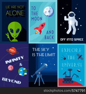 Space exploration human spaceflights mini poster set isolated vector illustration