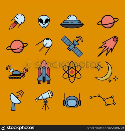 Space exploration icons set. Vector illustration.