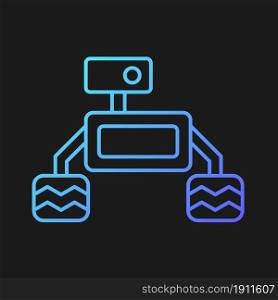 Space exploration robot gradient vector icon for dark theme. Collecting sample for examination. Robotic vehicle. Thin line color symbol. Modern style pictogram. Vector isolated outline drawing. Space exploration robot gradient vector icon for dark theme