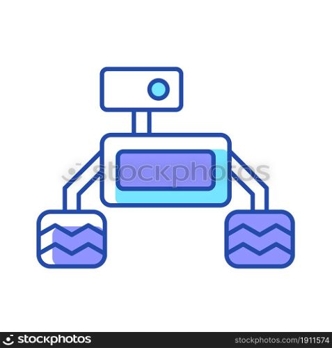 Space exploration robot RGB color icon. Collecting sample for examination. Robotic vehicle. Performing actions in space. Autonomous robot. Isolated vector illustration. Simple filled line drawing. Space exploration robot RGB color icon