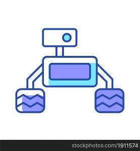 Space exploration robot RGB color icon. Collecting sample for examination. Robotic vehicle. Performing actions in space. Autonomous robot. Isolated vector illustration. Simple filled line drawing. Space exploration robot RGB color icon
