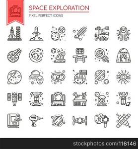 Space Exploration, Thin Line and Pixel Perfect Icons