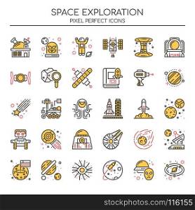 Space Exploration, Thin Line and Pixel Perfect Icons