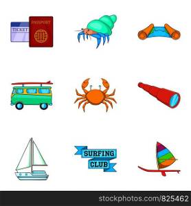 Space for surfing icons set. Cartoon set of 9 space for surfing vector icons for web isolated on white background. Space for surfing icons set, cartoon style